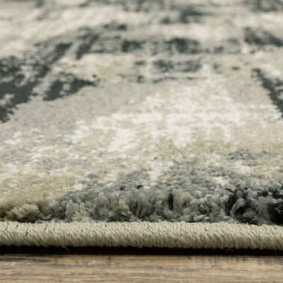 8’ X 10’ Grey Beige Charcoal And Blue Abstract Power Loom Stain Resistant Area Rug - Area Rugs