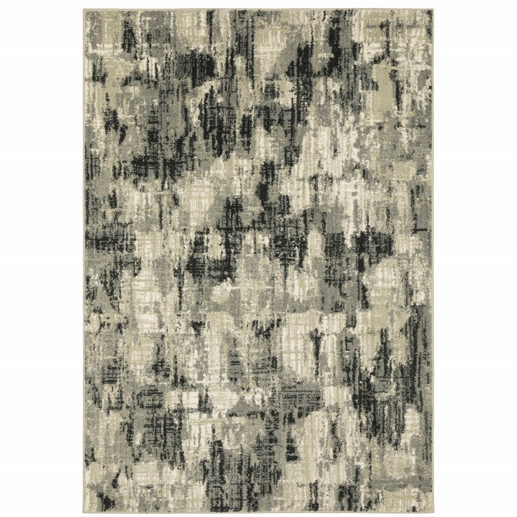 8’ X 10’ Grey Beige Charcoal And Blue Abstract Power Loom Stain Resistant Area Rug - Area Rugs