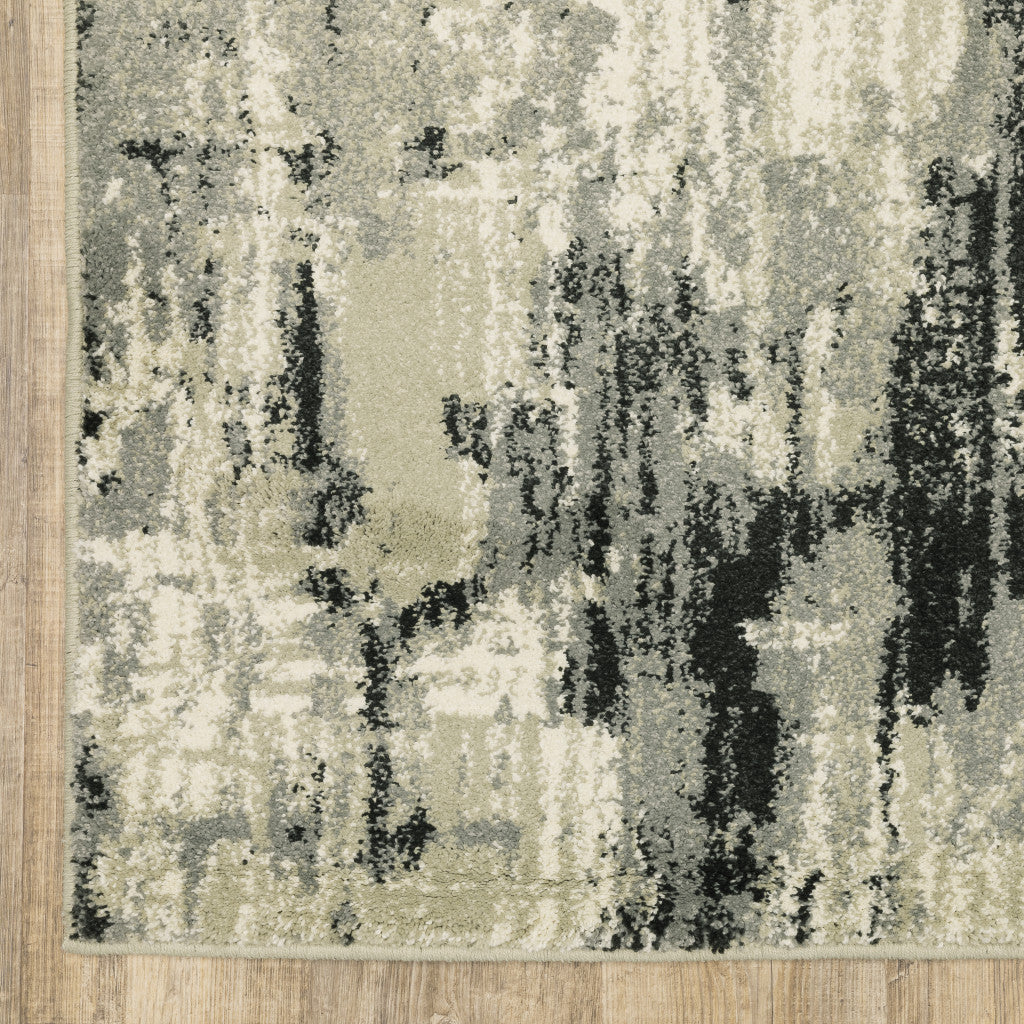 8’ X 10’ Grey Beige Charcoal And Blue Abstract Power Loom Stain Resistant Area Rug - Area Rugs