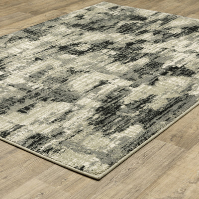 8’ X 10’ Grey Beige Charcoal And Blue Abstract Power Loom Stain Resistant Area Rug - Area Rugs