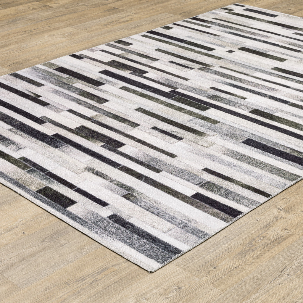 8’ X 10’ Grey Charcoal And Beige Geometric Power Loom Stain Resistant Area Rug - Area Rugs