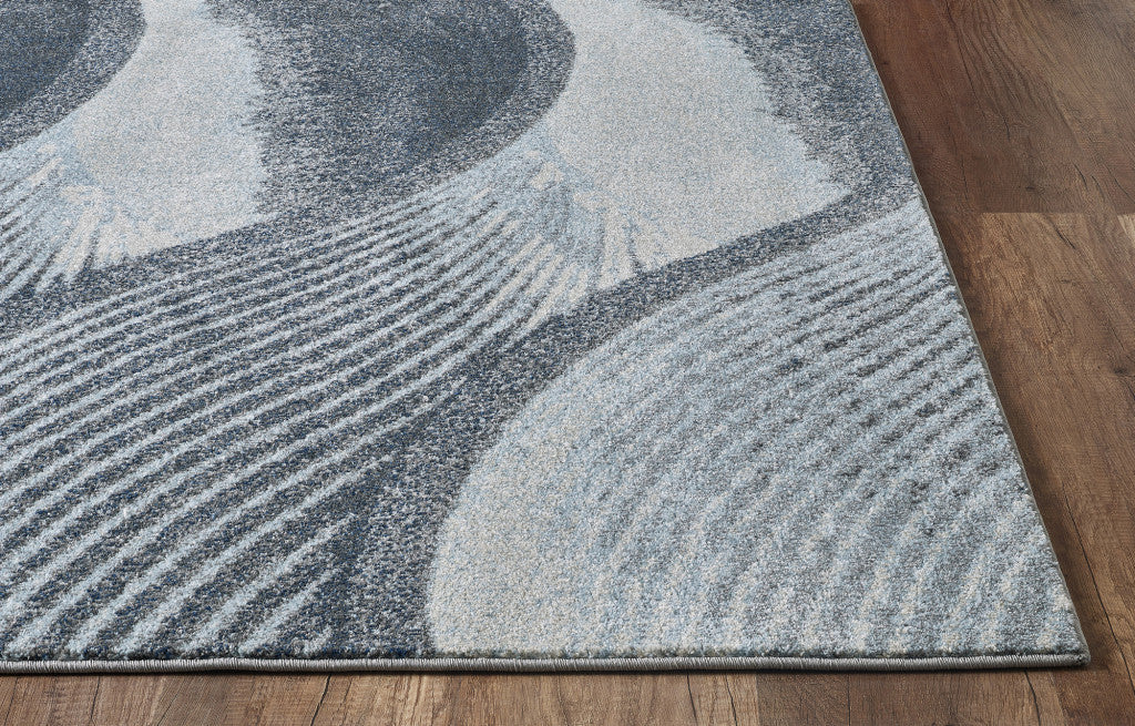 8’ X 11’ Blue And Gray Abstract Dhurrie Area Rug - Area Rugs