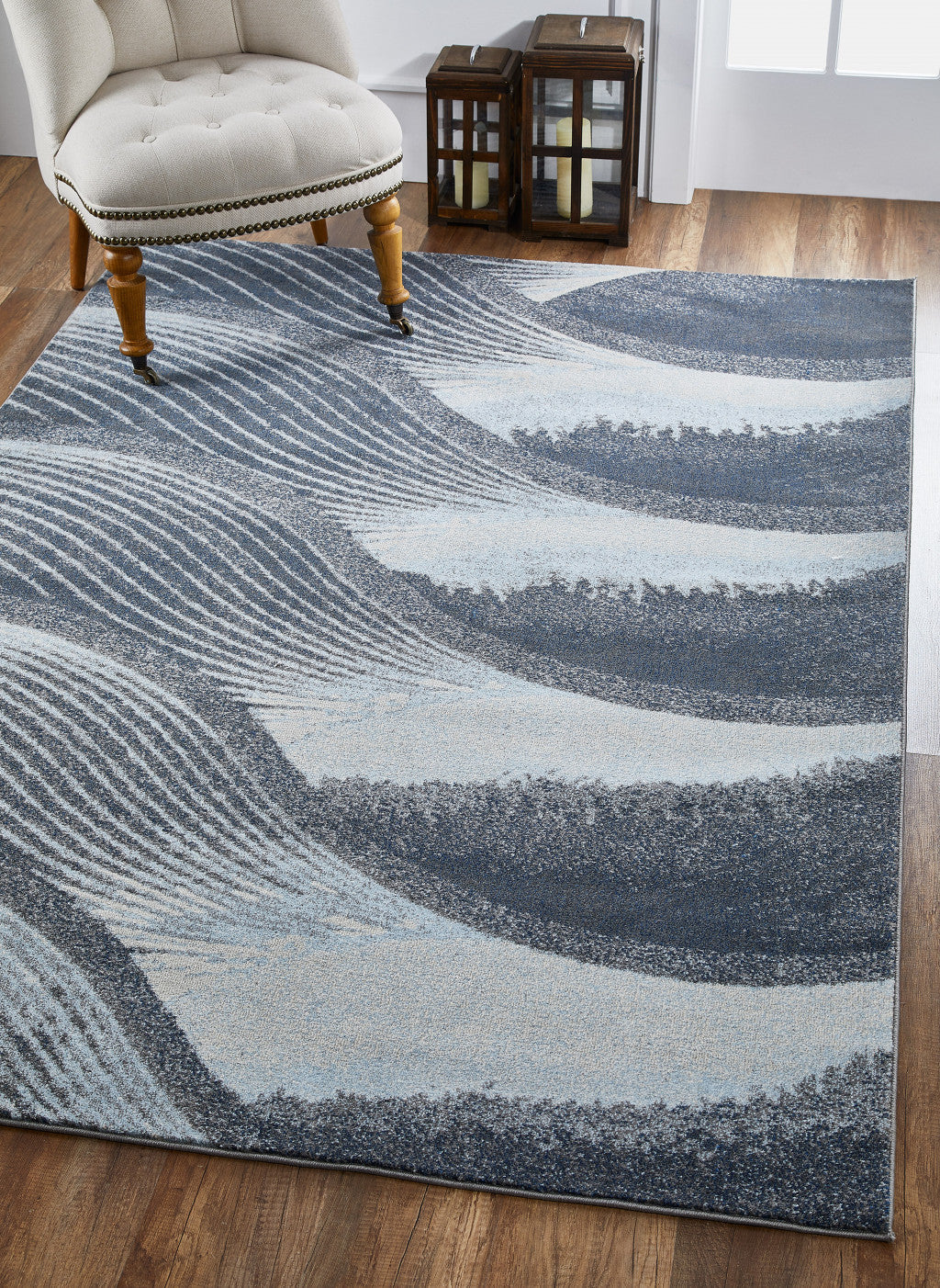 8’ X 11’ Blue And Gray Abstract Dhurrie Area Rug - Area Rugs