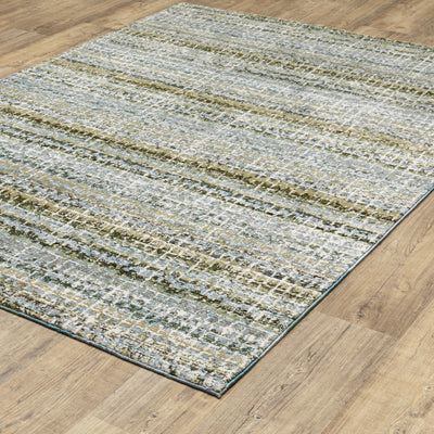 8’ X 10’ Blue Green Teal And Grey Abstract Power Loom Stain Resistant Area Rug - Area Rugs