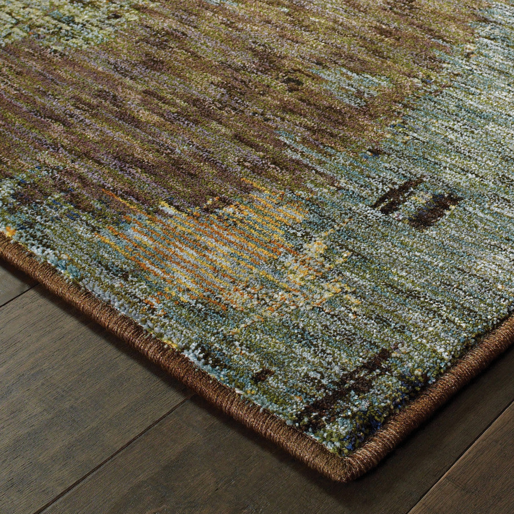 8’ X 10’ Blue And Brown Abstract Power Loom Stain Resistant Area Rug - Area Rugs