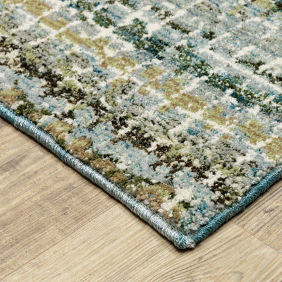 8’ X 10’ Blue Green Teal And Grey Abstract Power Loom Stain Resistant Area Rug - Area Rugs