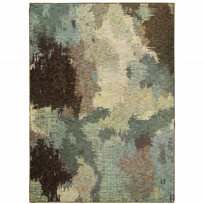 8’ X 10’ Blue And Brown Abstract Power Loom Stain Resistant Area Rug - Area Rugs