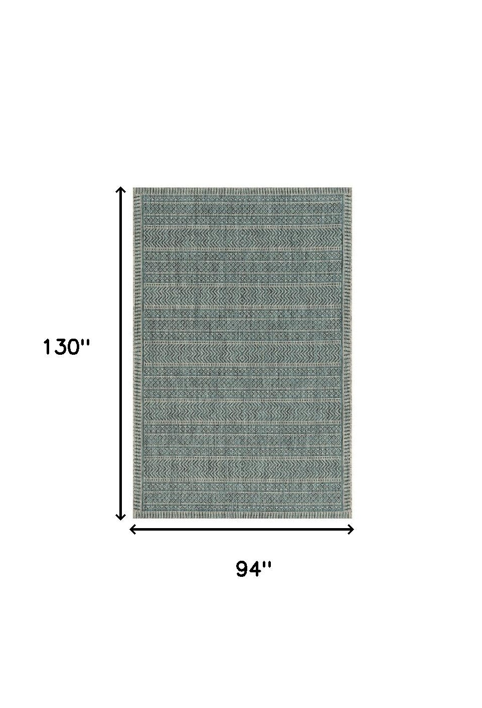 8’ X 11’ Teal Geometric Patterns Indoor Area Rug - Area Rugs