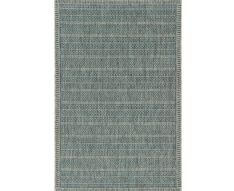 8’ X 11’ Teal Geometric Patterns Indoor Area Rug - Area Rugs