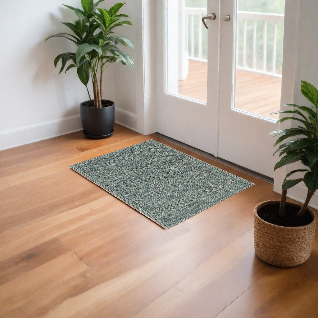 8’ X 11’ Teal Geometric Patterns Indoor Area Rug - Area Rugs