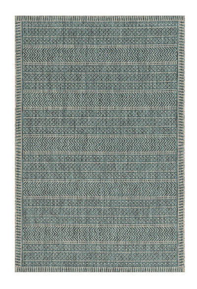 8’ X 11’ Teal Geometric Patterns Indoor Area Rug - Area Rugs