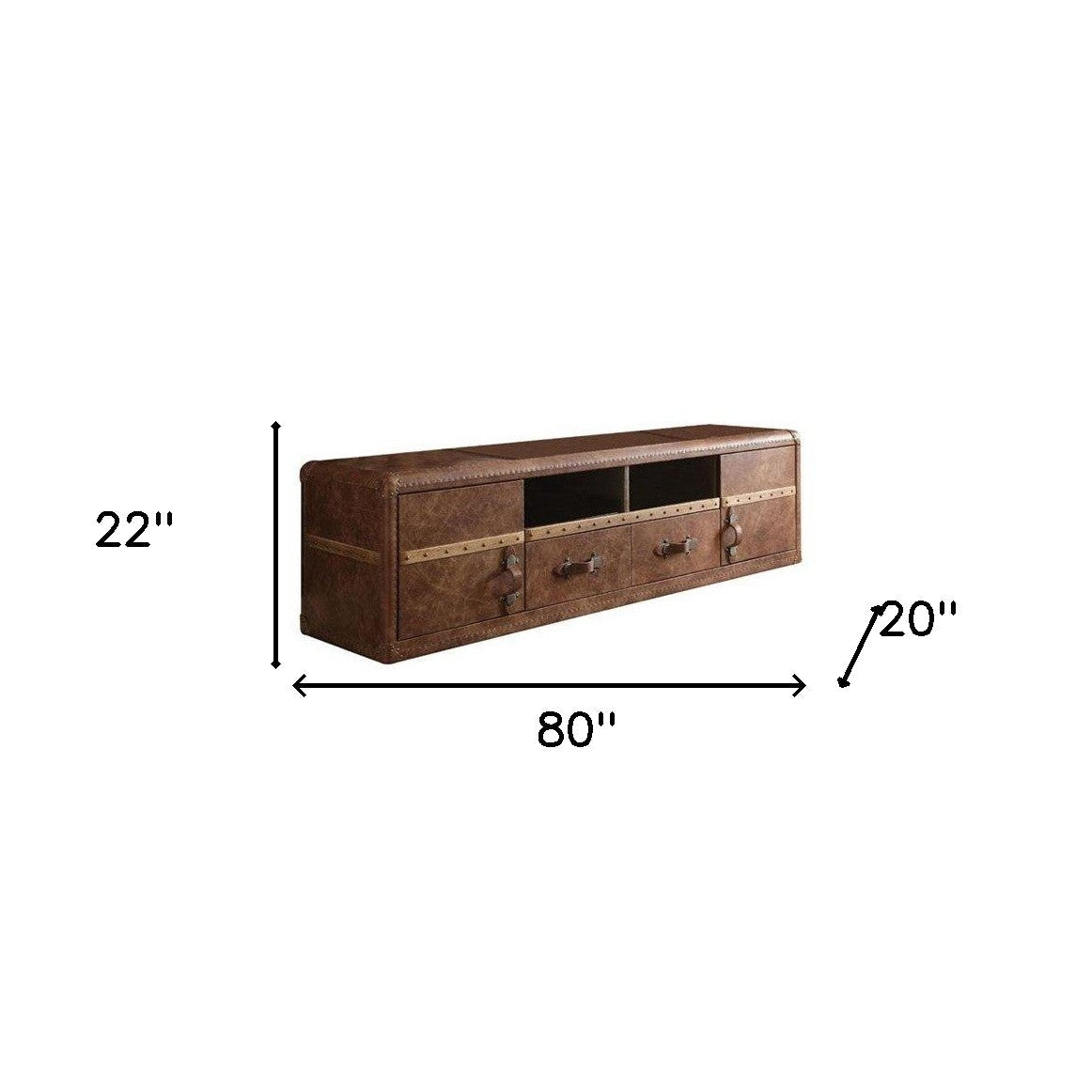 80’ Brown Leather Cabinet Enclosed Storage TV Stand - TV Stands