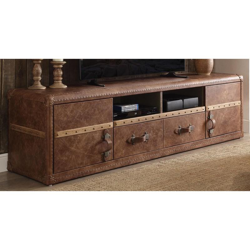 80’ Brown Leather Cabinet Enclosed Storage TV Stand - TV Stands