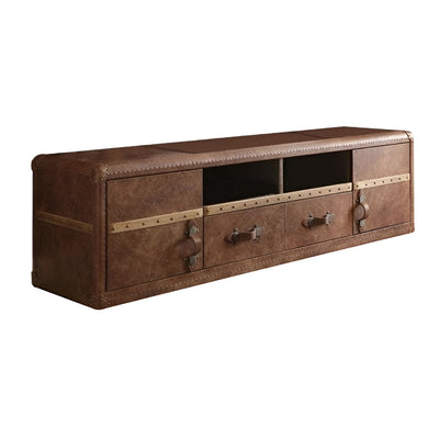 80’ Brown Leather Cabinet Enclosed Storage TV Stand - TV Stands