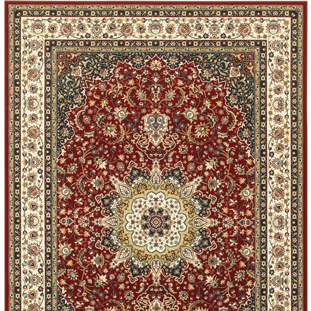 9’ X 12’ Red Ivory Machine Woven Oriental Indoor Area Rug - 6’ x 9’ - Area Rugs