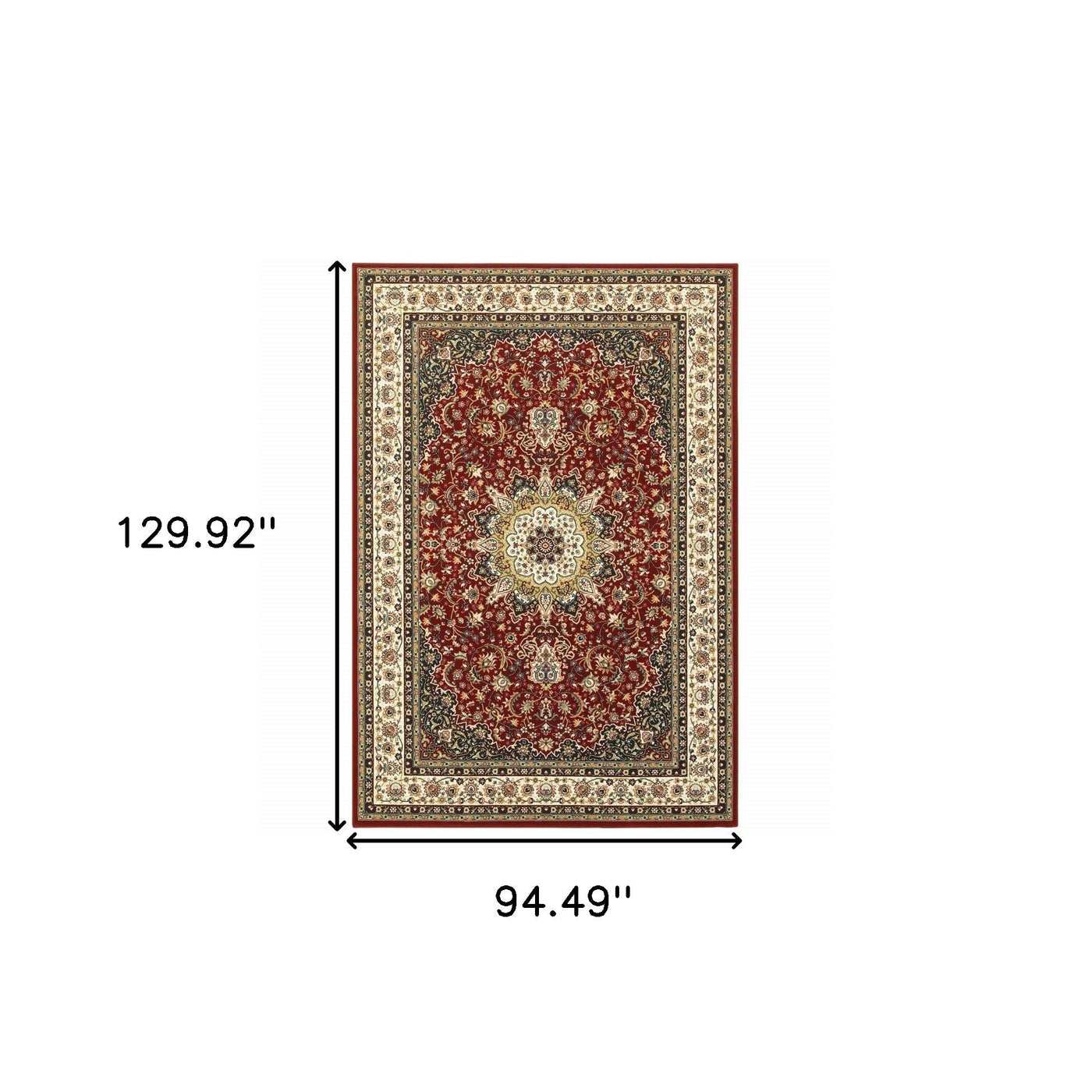 9’ X 12’ Red Ivory Machine Woven Oriental Indoor Area Rug - Area Rugs