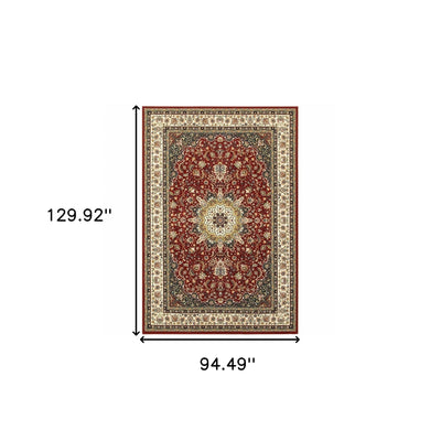 9’ X 12’ Red Ivory Machine Woven Oriental Indoor Area Rug - Area Rugs