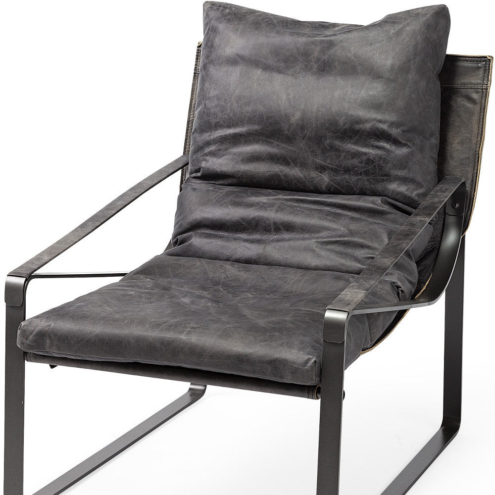 Black Leather Body Accent Chair With Metal Frame - Accent Chairs