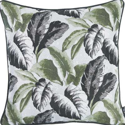 Black White And Green Tropical Leaf Throw Pillow Cover - Accent Throw Pillows