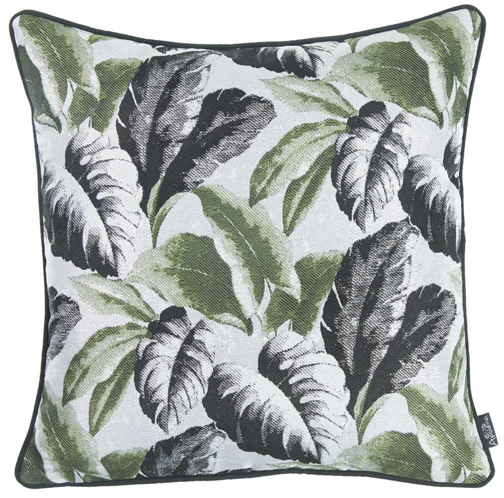 Black White And Green Tropical Leaf Throw Pillow Cover - Accent Throw Pillows