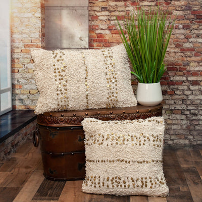 Boho Woven Shaggy Sequin Throw Pillow - Accent Throw Pillows