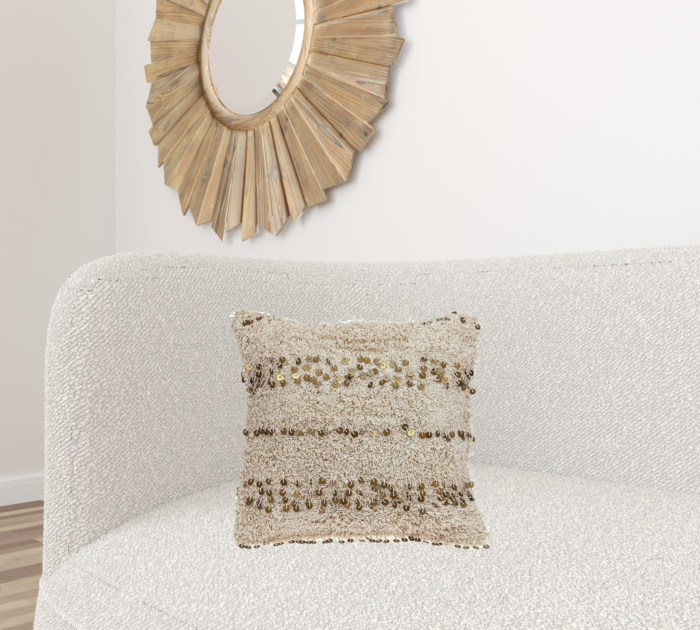 Boho Woven Shaggy Sequin Throw Pillow - Accent Throw Pillows