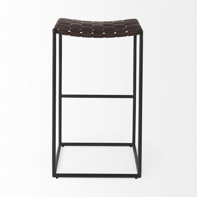 ’ Brown And Black Leather Backless Bar Height Bar Chair - Bar Chairs