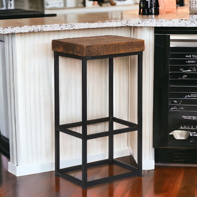 ’ Brown And Black Metal Backless Bar Height Bar Chair - Bar Chairs