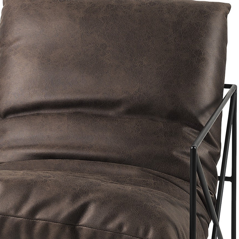 Dark Brown Faux Leather Contemporary Metal Chair - Brown - Accent Chairs
