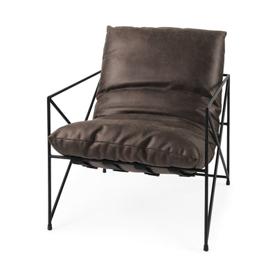 Dark Brown Faux Leather Contemporary Metal Chair - Accent Chairs