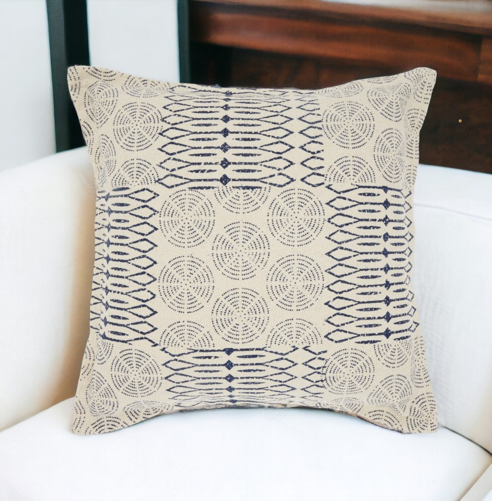 Indigo And Ivory Geometric Throw Pillow - Accent Throw Pillows