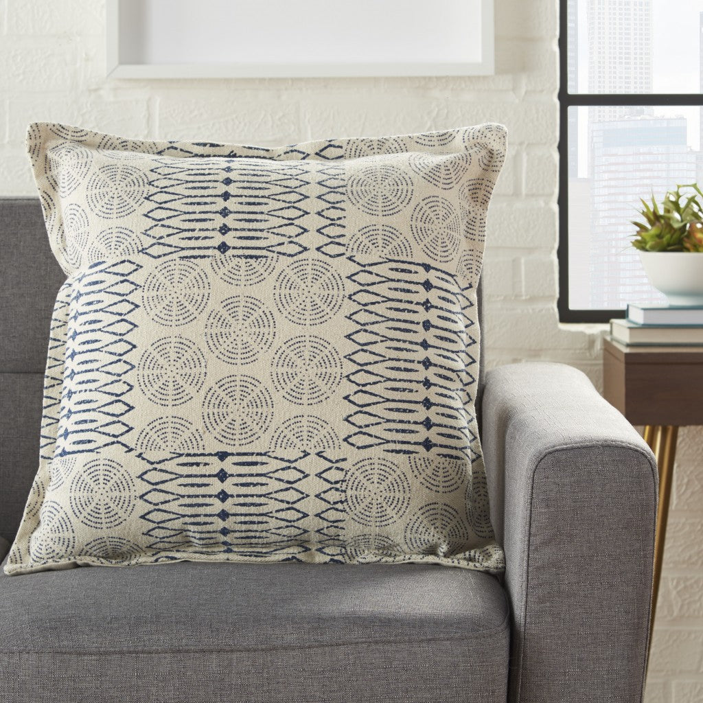 Indigo And Ivory Geometric Throw Pillow - Accent Throw Pillows