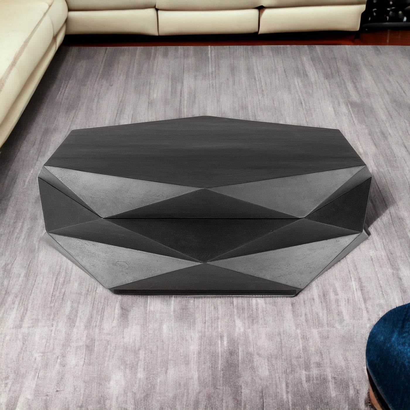 Mod Geometric Black Solid Wood Coffee Table - Coffee Tables