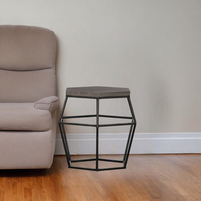 Modern Gray Concrete and Black Metal Hexagonal End Table - End-Side Tables