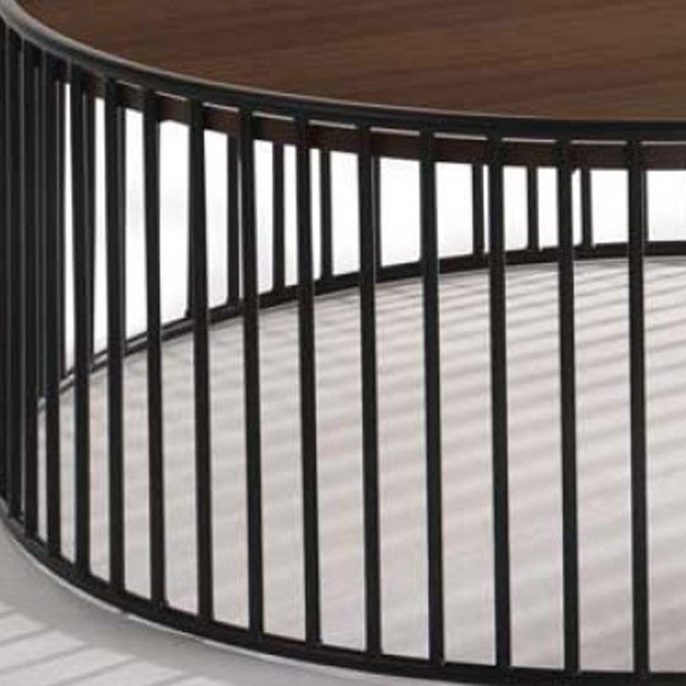 Modern Walnut and Black Metal Rods Round Coffee Table - Coffee Tables