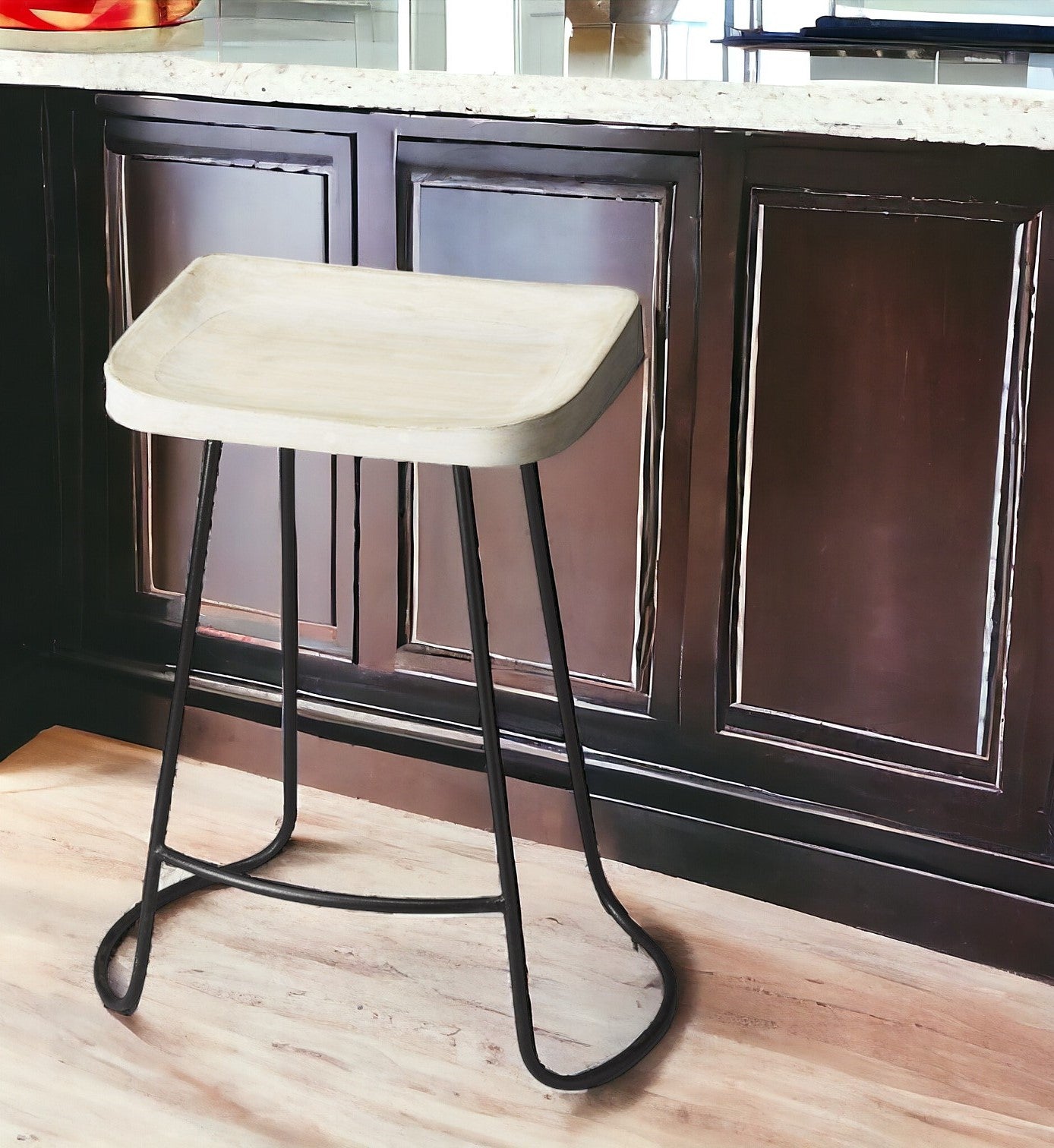 ’ Off White And Black Iron Backless Counter Height Bar Chair - Bar Chairs