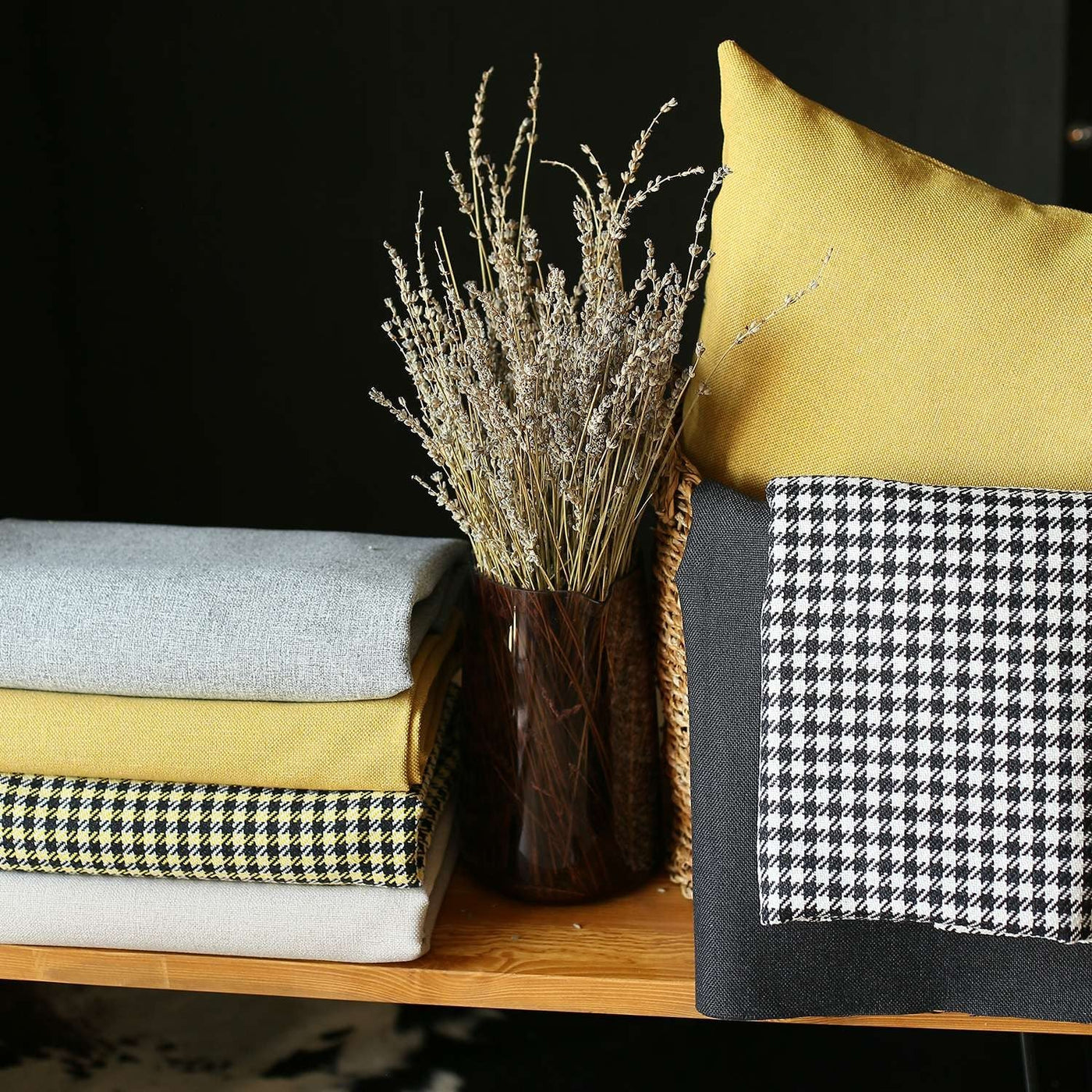 Set Of 2 Black And Yellow Houndstooth Pillow Covers - Accent Throw Pillows