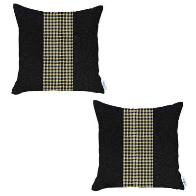 Set Of 2 Black And Yellow Houndstooth Pillow Covers - Accent Throw Pillows