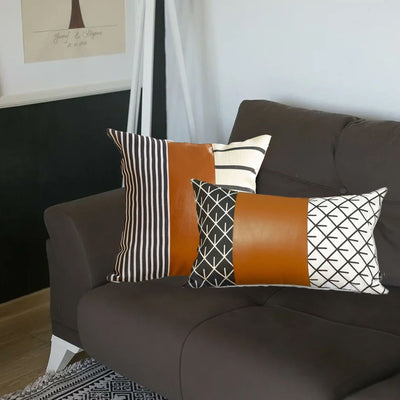 Set of 2 Brown Boho Geometric Throw Pillow Covers - Accent Throw Pillows