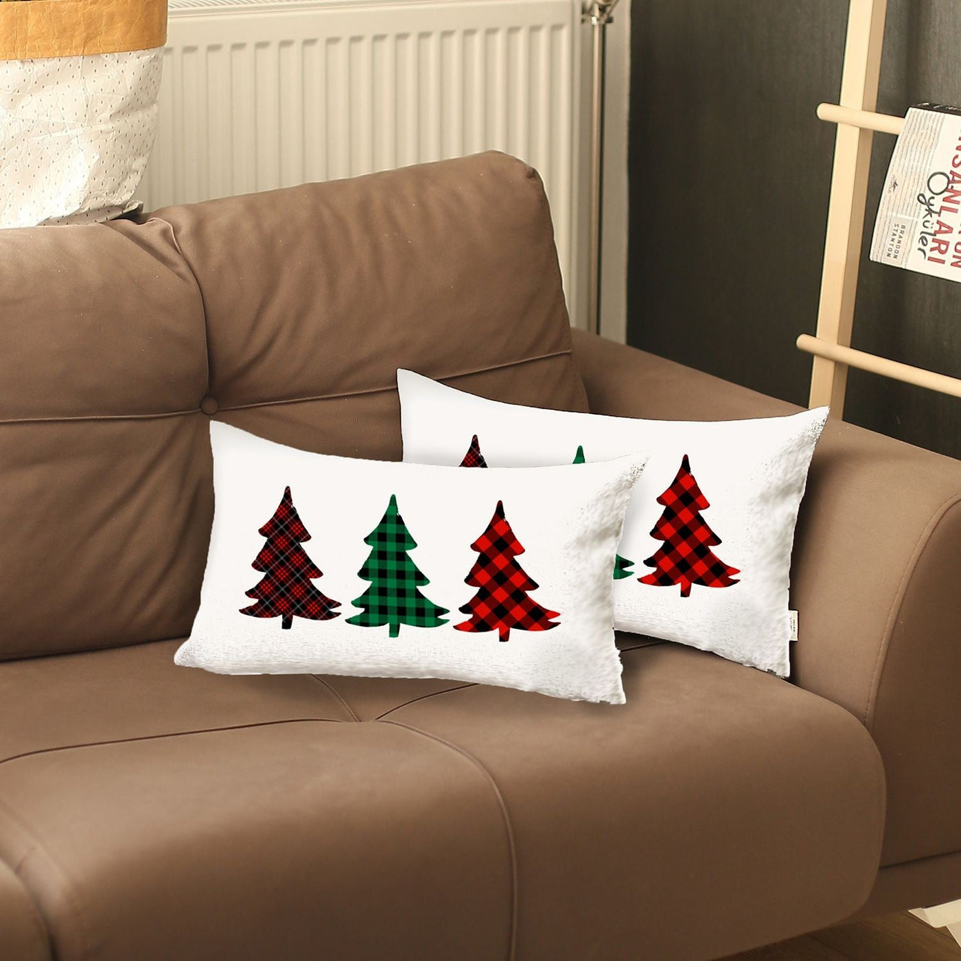 Set of 2 Christmas Tree Trio Plaid Lumbar Pillow Covers - Accent Throw Pillows
