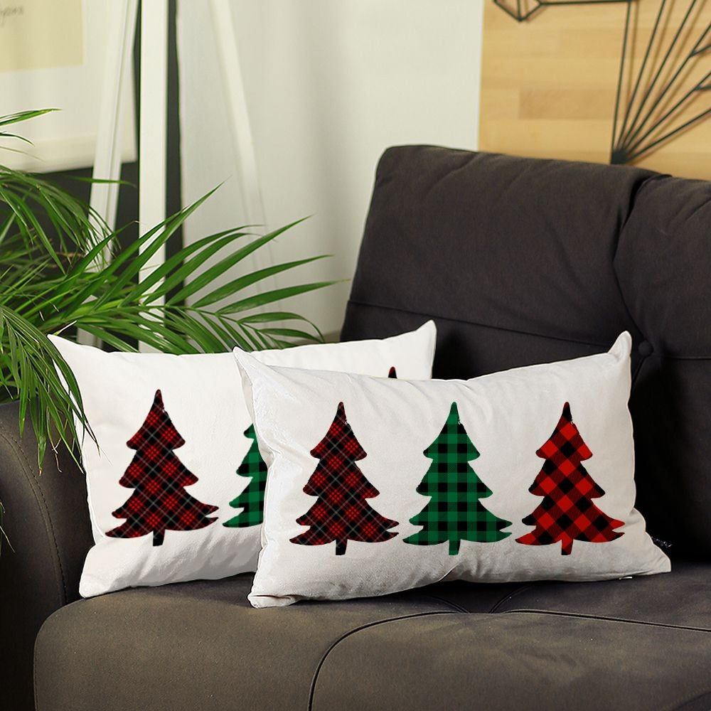 Set of 2 Christmas Tree Trio Plaid Lumbar Pillow Covers - Accent Throw Pillows
