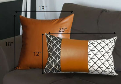 Set of 2 Rustic Brown Geometric Throw Pillow Covers - Accent Throw Pillows