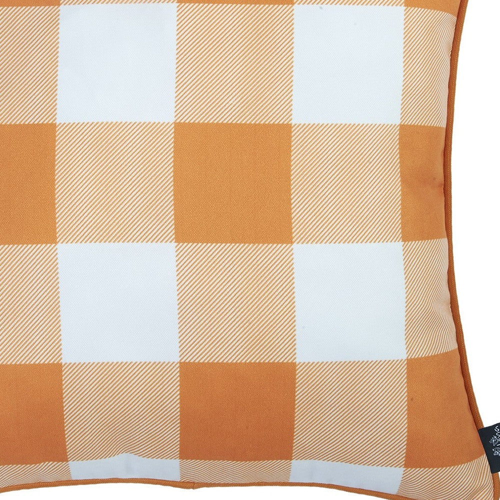 Set Of Four 18’ Orange Plaid And Pumpkin Throw Pillow Covers - Accent Throw Pillows