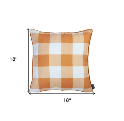 Set Of Four 18’ Orange Plaid And Pumpkin Throw Pillow Covers - Accent Throw Pillows