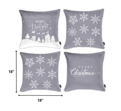 Set of Four Gray and White Christmas Snowflakes Throw Pillow - Accent Throw Pillows