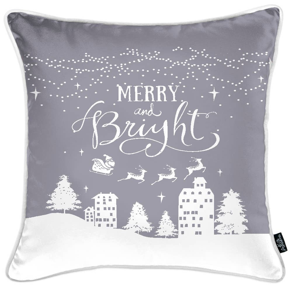 Set of Four Gray and White Christmas Snowflakes Throw Pillow - Accent Throw Pillows