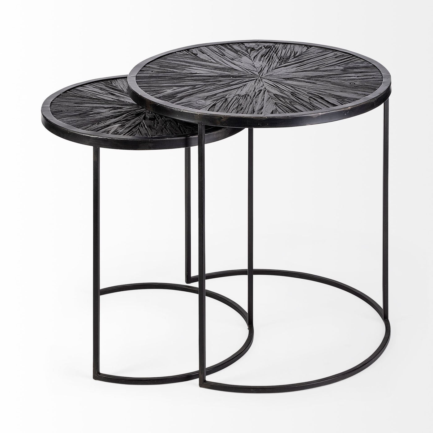 Set of Two 20’ Black Iron Round End Table - End-Side Tables