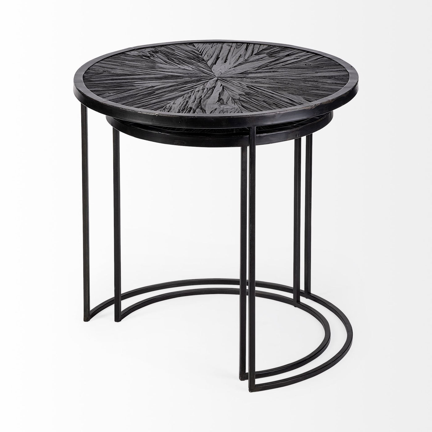 Set of Two 20’ Black Iron Round End Table - End-Side Tables