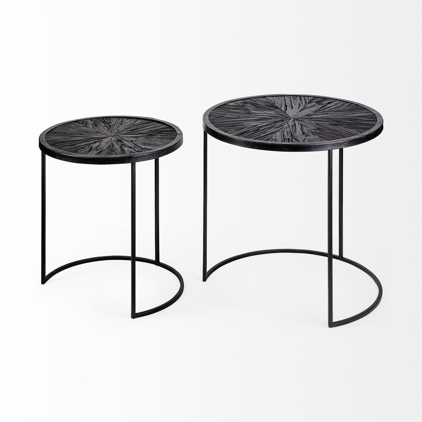 Set of Two 20’ Black Iron Round End Table - End-Side Tables