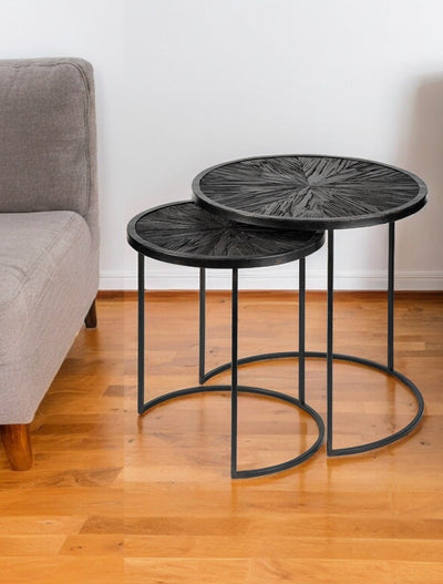 Set of Two 20’ Black Iron Round End Table - End-Side Tables